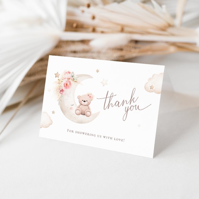 Teddy Bear Over The Moon Neutral Baby Shower  Thank You Card (Creator Uploaded)