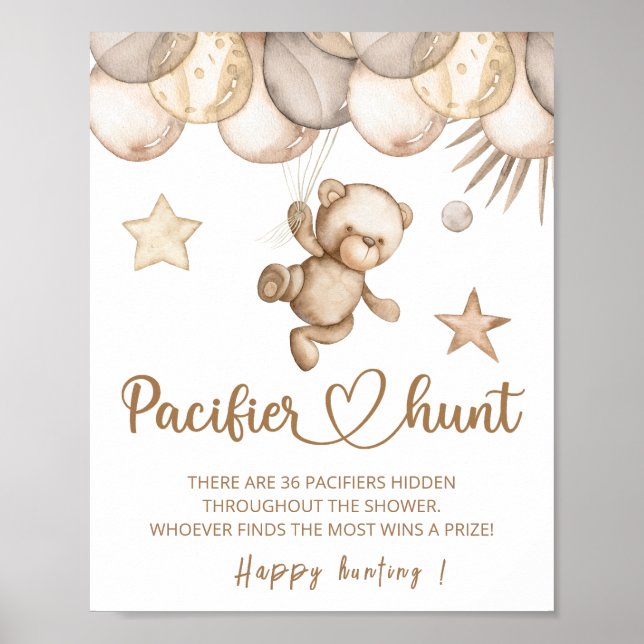 Teddy bear Pacifier hunt baby shower game Poster (Front)