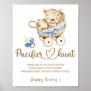 Teddy bear Pacifier hunt baby shower game poster