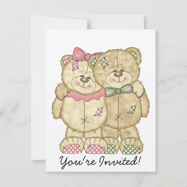 Teddy Bear Pair - Original Colours Invitation (Front)