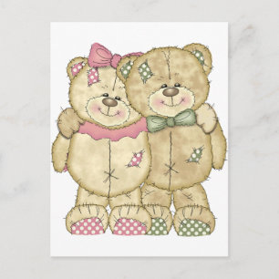 Teddy Bear Pair - Original Colours Postcard