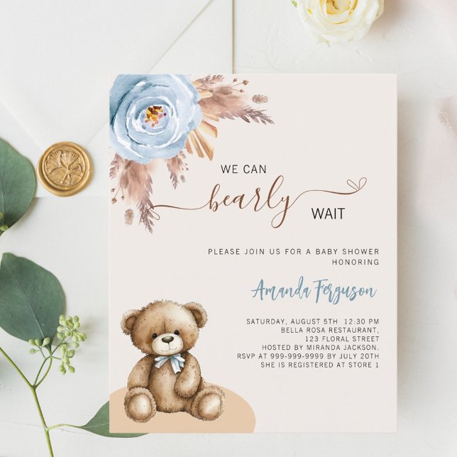 Teddy bear pampas blue boy budget baby shower (Creator Uploaded)