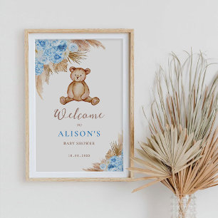 Teddy Bear Pampas Grass Baby Welcome Sign