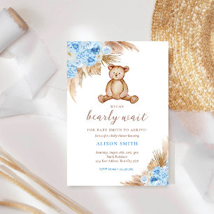 Teddy Bear Pampas Grass Bearly Wait Baby Shower Invitation