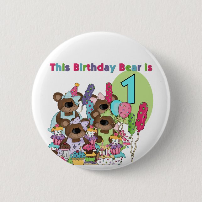 Teddy Bear Party 1st Birthday tshirts and Gifts 6 Cm Round Badge (Front)