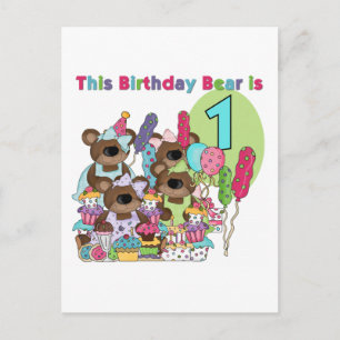 Teddy Bear Party 1st Birthday tshirts and Gifts Invitation Postcard