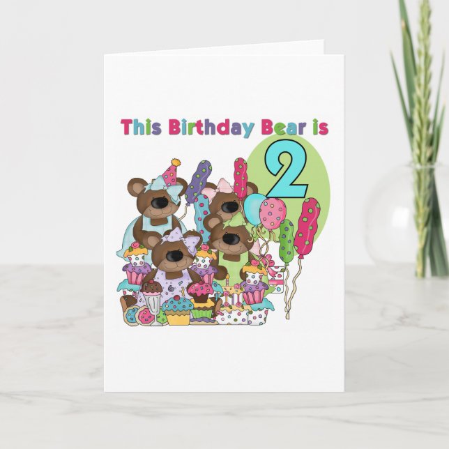 Teddy Bear Party 2nd Birthday T-shirts and Gifts Card (Front)