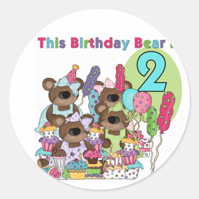 Teddy Bear Party 2nd Birthday T-shirts and Gifts Classic Round Sticker (Front)