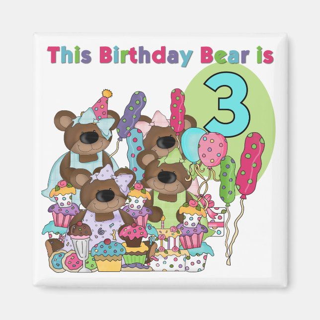 Teddy Bear Party 3rd Birthday Tshirts and Gifts Magnet (Front)