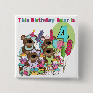 Teddy Bear Party 4th Birthday Tshirts and Gifts 15 Cm Square Badge