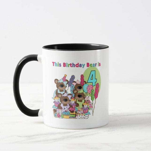 Teddy Bear Party 4th Birthday Tshirts and Gifts Mug (Left)