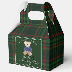Teddy bear party favors green plaid personalized favour box
