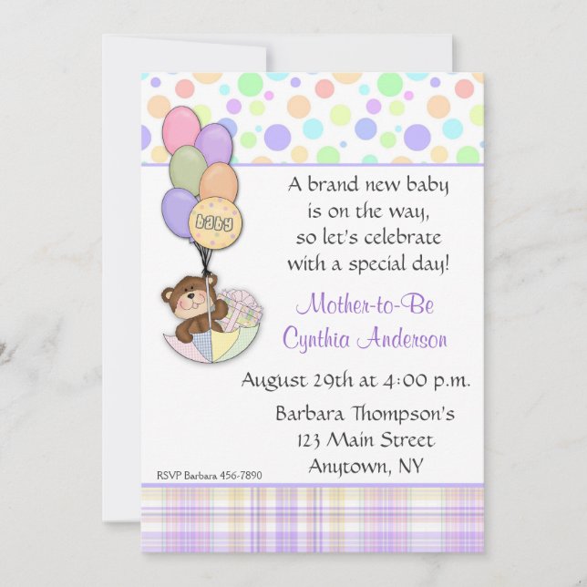 Teddy Bear Pastel Baby Shower Invitation (Front)