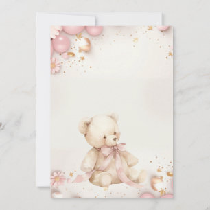 Teddy Bear Pastel Champagne Gold Baby Girl Invitation