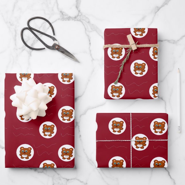 Teddy bear pattern wrapping paper sheet (Front)