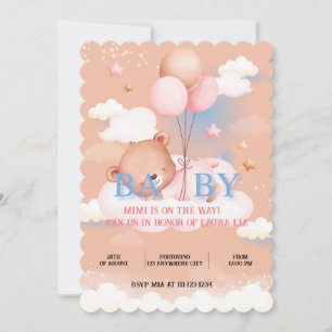 TEDDY BEAR PEACH COLOR BABY SHOWER INVITATION