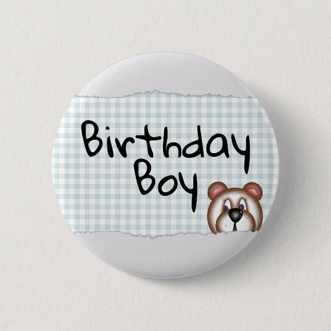 Teddy Bear Peekaboo birthday boy 6 Cm Round Badge (Front)