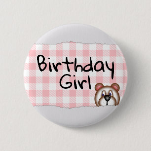 Teddy Bear Peekaboo birthday girl 6 Cm Round Badge