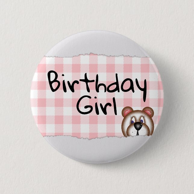 Teddy Bear Peekaboo birthday girl 6 Cm Round Badge (Front)