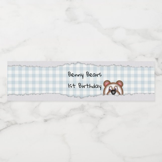 Teddy Bear Peekaboo birthday Water Bottle Label (Single Label)