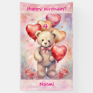 Teddy Bear Personalise Girl's Name & Age Banner
