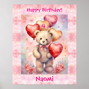 Teddy Bear Personalise Name Age Birthday Party Poster