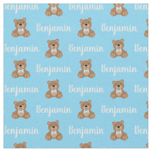 Teddy Bear Personalised Blue Name Fabric