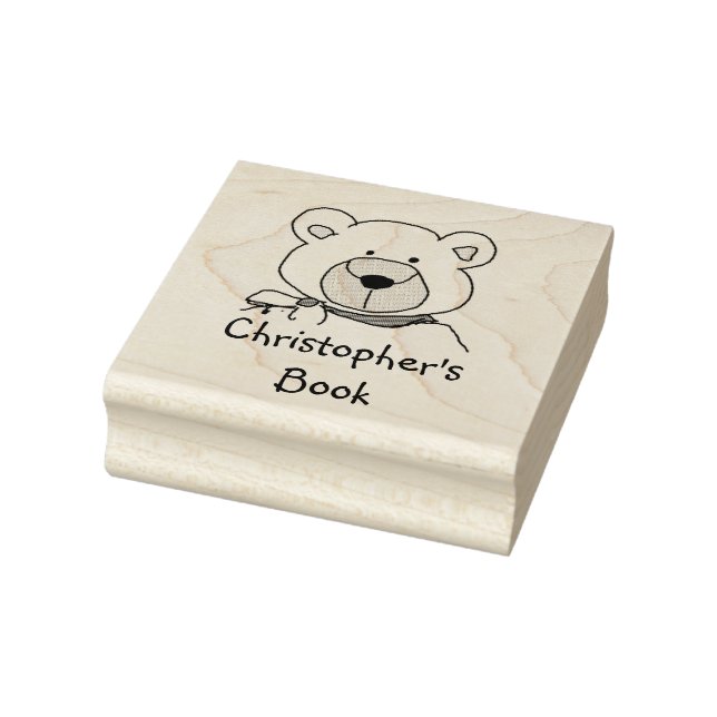 Teddy Bear Personalised Bookplate Wood Art Stamp (Stamp)