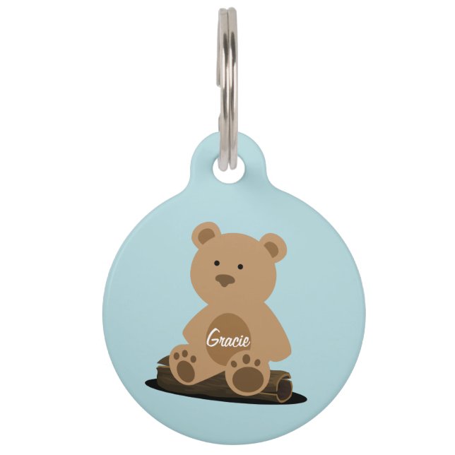 Teddy Bear Personalised Text Pet ID Tag (Front)