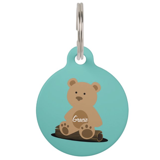 Teddy Bear Personalised White Text Pet ID Tag (Front)