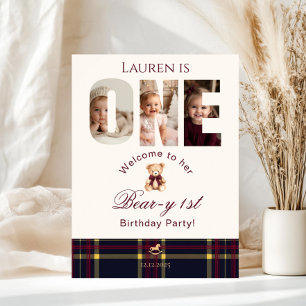 Teddy Bear Photo Beary 1st Birthday Welcome Poster