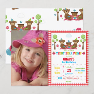 Teddy Bear Picnic 1st Birthday Boy Girl Photo Invitation