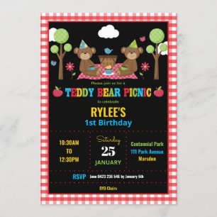 Teddy Bear Picnic 1st Birthday Party Boy Girl Invitation