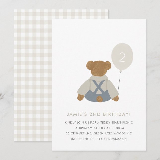 Teddy Bear Picnic Baby Birthday Invite (Front/Back)