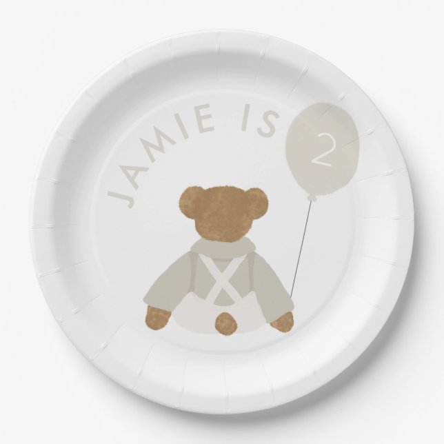 Teddy Bear Picnic Baby Birthday Invite Paper Plate (Front)