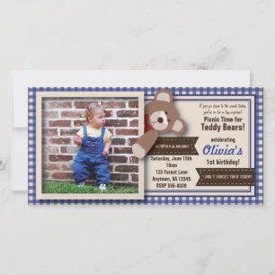 Teddy Bear Picnic Birthday -Blue Gingham