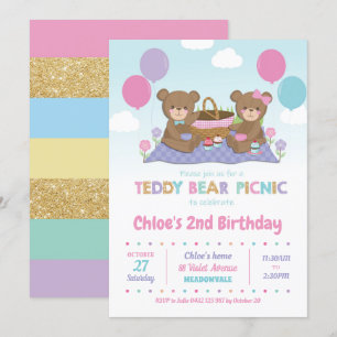 Teddy Bear Picnic Birthday Invitations Girl