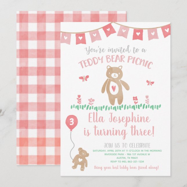Teddy Bear Picnic Birthday Party Invitation (Front/Back)