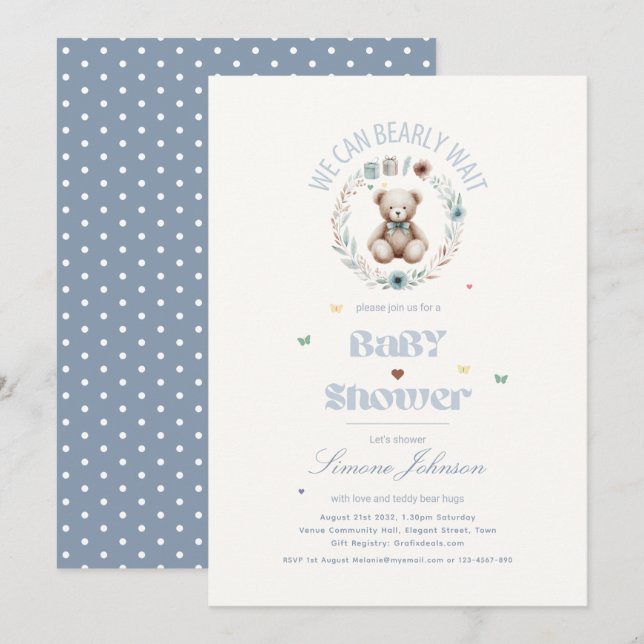 Teddy Bear Picnic Boho Baby Shower Themed Boys Invitation (Front/Back)