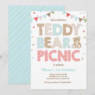 Teddy Bear Picnic Boy birthday Invitation Blue