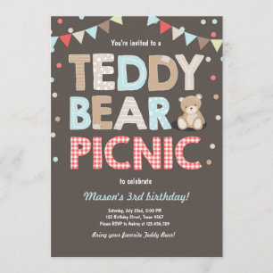 Teddy Bear Picnic Boy birthday Invitation Blue