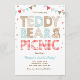 Teddy Bear Picnic Boy birthday Invitation Blue