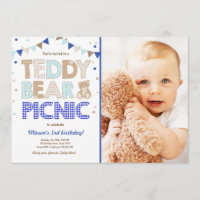 Teddy Bear Picnic Boy birthday Invitation Blue ct