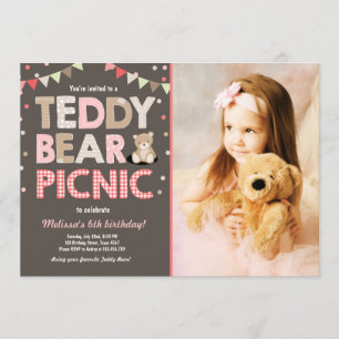Teddy Bear Picnic Girl birthday Invitation Pink