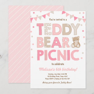 Teddy Bear Picnic Girl birthday Invitation Pink