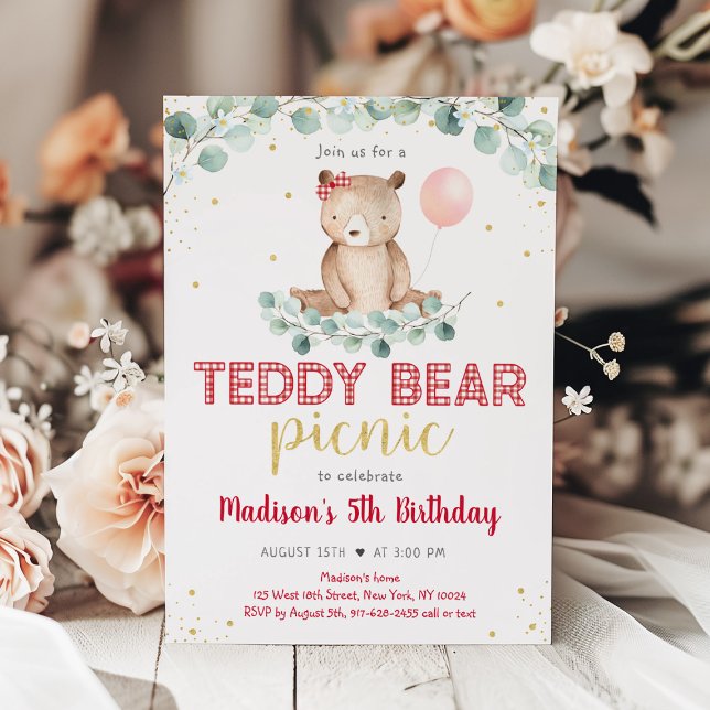Teddy Bear Picnic Greenery Floral Birthday Invitation (Creator Uploaded)