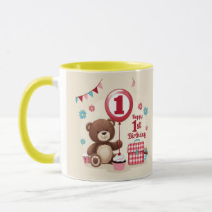 Teddy Bear Picnic Happy 1st Birthday Paper Plate Mug