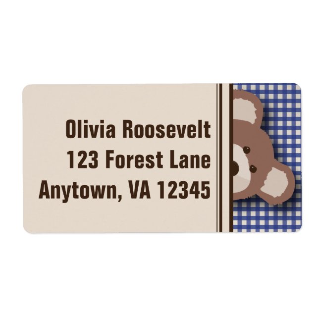 Teddy Bear Picnic Label- Blue Gingham (Front)