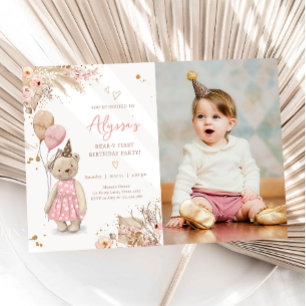 Teddy Bear Picnic Pink Girl First Birthday Party I Invitation