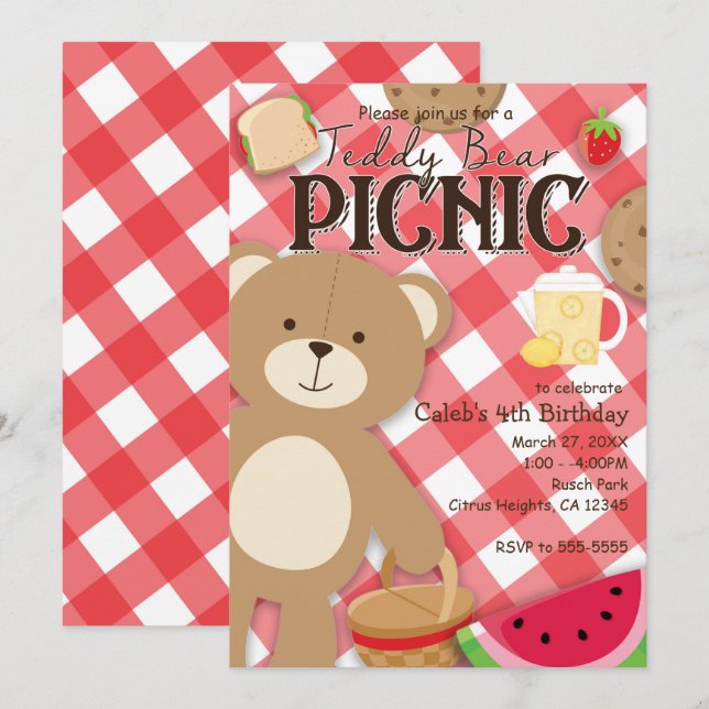 Teddy Bear Picnic Summer Birthday Party Invitation (Front/Back)